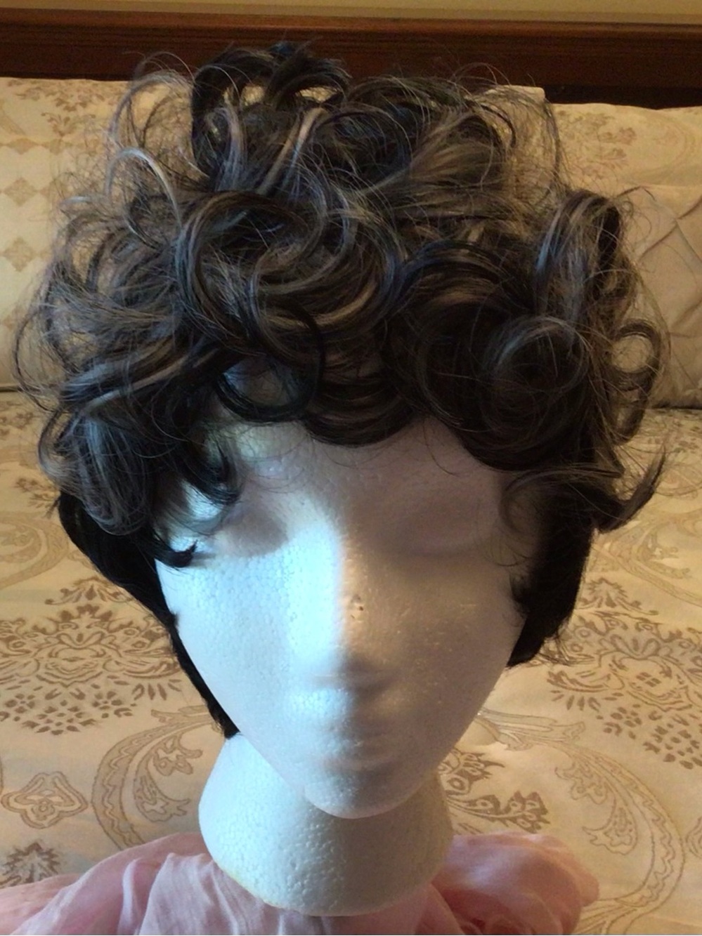 Curly Top Pixie Wig Black with Grey Highlights